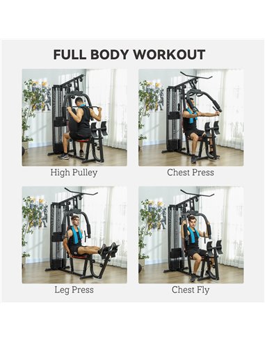 SPORTNOW Weights Machine, Multi Gym with 45kg Weight Stack, Compact Home Gym Leg Press Machine for Full Body Training A91-319V01