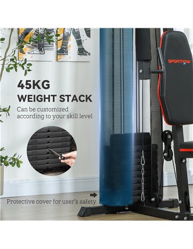 SPORTNOW Weights Machine, Multi Gym with 45kg Weight Stack, Compact Home Gym Leg Press Machine for Full Body Training A91-319V01