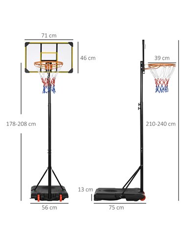 SPORTNOW Height Adjustable Basketball Hoop and Stand with Firm Backboard and Weighted Base, Portable Wheels, Yellow A61-041V00YL