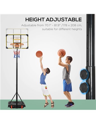 SPORTNOW Height Adjustable Basketball Hoop and Stand with Firm Backboard and Weighted Base, Portable Wheels, Yellow A61-041V00YL