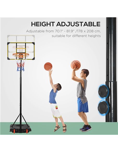 SPORTNOW Height Adjustable Basketball Hoop and Stand with Firm Backboard and Weighted Base, Portable Wheels, Yellow A61-041V00YL - pic 102343 | FastDaddyshop