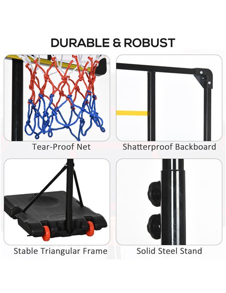 SPORTNOW Height Adjustable Basketball Hoop and Stand with Firm Backboard and Weighted Base, Portable Wheels, Yellow A61-041V00YL - pic 102346 | FastDaddyshop