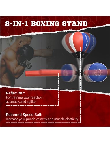 SPORTNOW Adjustable Speed Bag, Boxing Bag, with Stand, Reflex Bar, Punching Pad, Multicolour A91-247V00MX