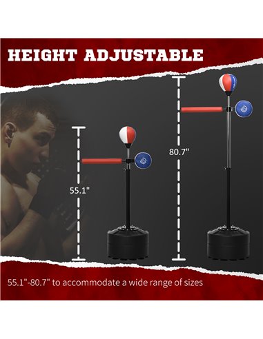 SPORTNOW Adjustable Speed Bag, Boxing Bag, with Stand, Reflex Bar, Punching Pad, Multicolour A91-247V00MX