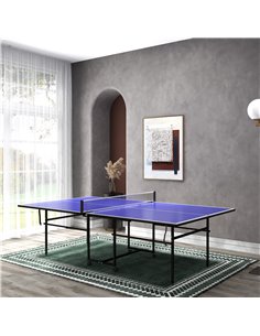 SPORTNOW 9FT Folding Table Tennis Table with Four Wheels, for Indoor Use, Blue A90-351V00BU 2
