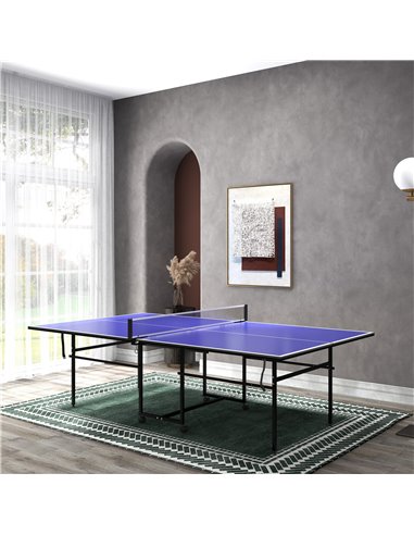 SPORTNOW 9FT Folding Table Tennis Table with Four Wheels, for Indoor Use, Blue A90-351V00BU