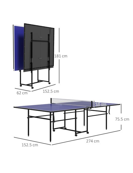 SPORTNOW 9FT Folding Table Tennis Table with Four Wheels, for Indoor Use, Blue A90-351V00BU - pic 102378 | FastDaddyshop
