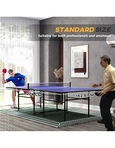 SPORTNOW 9FT Folding Table Tennis Table with Four Wheels, for Indoor Use, Blue A90-351V00BU