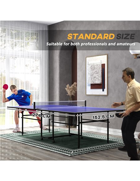 SPORTNOW 9FT Folding Table Tennis Table with Four Wheels, for Indoor Use, Blue A90-351V00BU - pic 102379 | FastDaddyshop