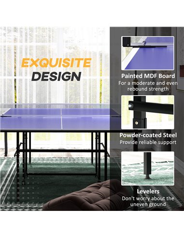 SPORTNOW 9FT Folding Table Tennis Table with Four Wheels, for Indoor Use, Blue A90-351V00BU