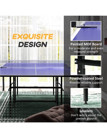 SPORTNOW 9FT Folding Table Tennis Table with Four Wheels, for Indoor Use, Blue A90-351V00BU - pic 102382 | FastDaddyshop