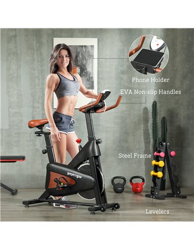 SPORTNOW Indoor Exercise Bike, Quiet Stationary Bike, Stylish Cycling Machine with Adjustable Seat and Resistance, LCD Monitor, 