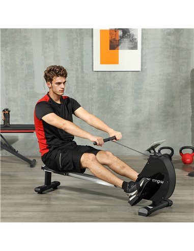SPORTNOW Folding Rowing Machine, 16-Level Magnetic Rower Machine with Dual Aluminium Slid Rail and LCD Monitor, Vertical Storage