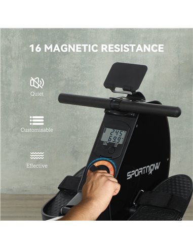SPORTNOW Folding Rowing Machine, 16-Level Magnetic Rower Machine with Dual Aluminium Slid Rail and LCD Monitor, Vertical Storage