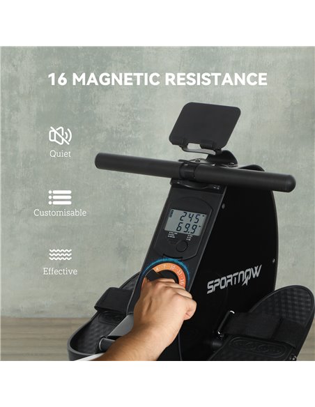 SPORTNOW Folding Rowing Machine, 16-Level Magnetic Rower Machine with Dual Aluminium Slid Rail and LCD Monitor, Vertical Storage - pic 102442 | FastDaddyshop