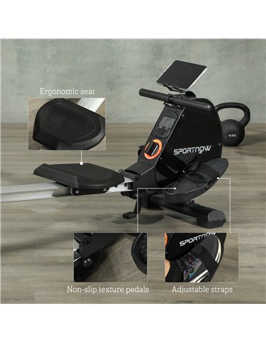 SPORTNOW Folding Rowing Machine, 16-Level Magnetic Rower Machine with Dual Aluminium Slid Rail and LCD Monitor, Vertical Storage
