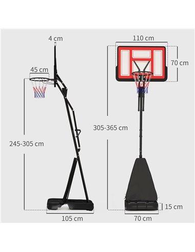 SPORTNOW Basketball Hoop Outdoor, Height Adjustable Basketball Hoop and Stand with Rebound System, Weighted Base, Portable on Wh
