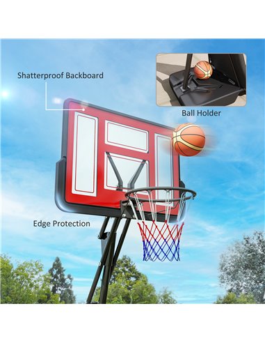 SPORTNOW Basketball Hoop Outdoor, Height Adjustable Basketball Hoop and Stand with Rebound System, Weighted Base, Portable on Wh
