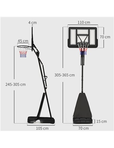 SPORTNOW Basketball Hoop Outdoor, Height Adjustable Basketball Hoop and Stand with Rebound System, Weighted Base, Portable on Wh