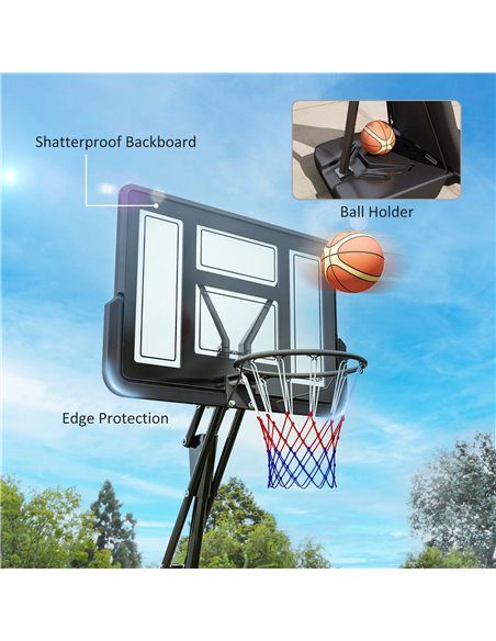SPORTNOW Basketball Hoop Outdoor, Height Adjustable Basketball Hoop and Stand with Rebound System, Weighted Base, Portable on Wh - pic 102483 | FastDaddyshop
