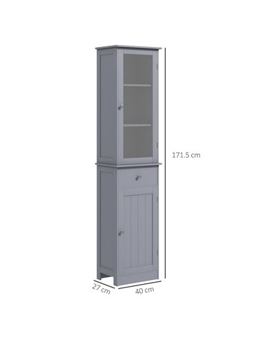 kleankin Bathroom Storage Cabinet with 3-tier Shelf Drawer Door, Floor Cabinet Free Standing Tall Slim Side Organizer Shelves, G