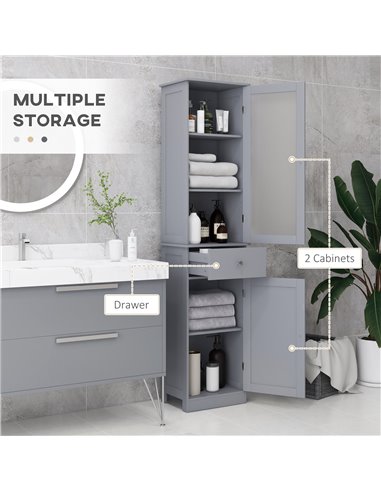 kleankin Bathroom Storage Cabinet with 3-tier Shelf Drawer Door, Floor Cabinet Free Standing Tall Slim Side Organizer Shelves, G