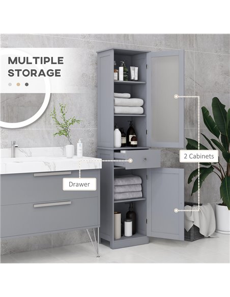 kleankin Bathroom Storage Cabinet with 3-tier Shelf Drawer Door, Floor Cabinet Free Standing Tall Slim Side Organizer Shelves, G - pic 102487 | FastDaddyshop