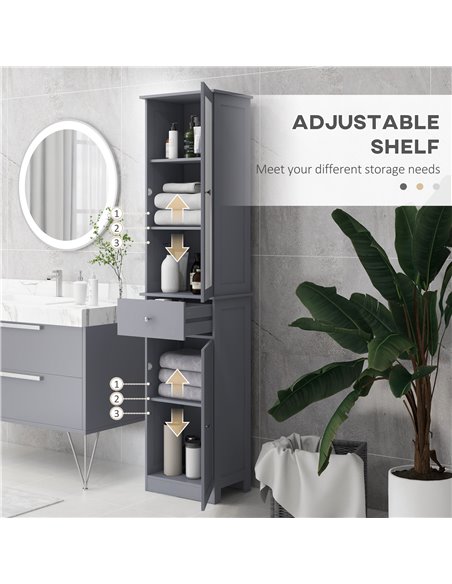 kleankin Bathroom Storage Cabinet with 3-tier Shelf Drawer Door, Floor Cabinet Free Standing Tall Slim Side Organizer Shelves, G - pic 102489 | FastDaddyshop