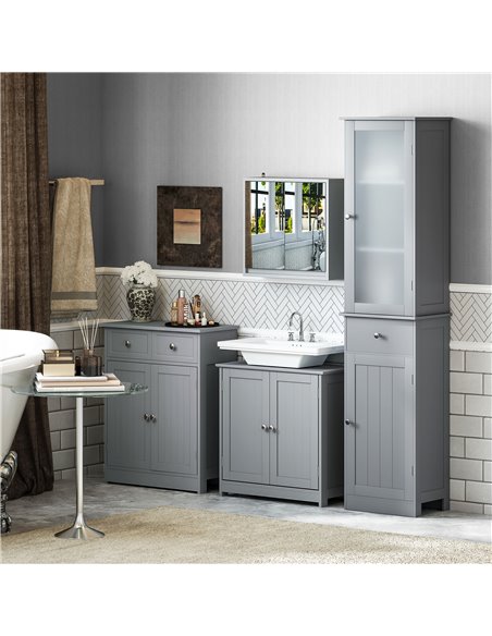 kleankin Bathroom Storage Cabinet with 3-tier Shelf Drawer Door, Floor Cabinet Free Standing Tall Slim Side Organizer Shelves, G - pic 102492 | FastDaddyshop