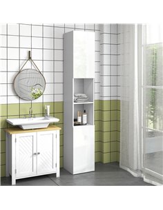 kleankin Multi-Storage Slim Bathroom Cabinet - High Gloss White 834-654V80WT 2