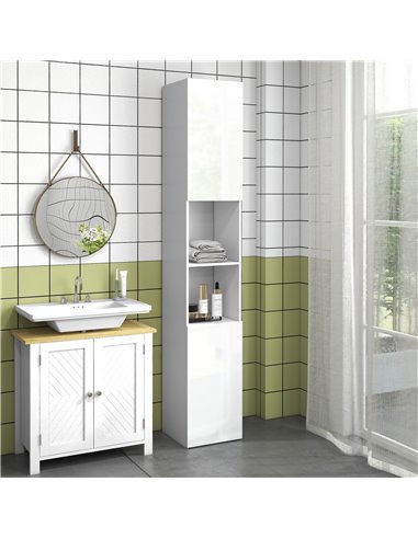 kleankin Multi-Storage Slim Bathroom Cabinet - High Gloss White 834-654V80WT