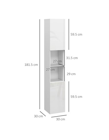 kleankin Multi-Storage Slim Bathroom Cabinet - High Gloss White 834-654V80WT