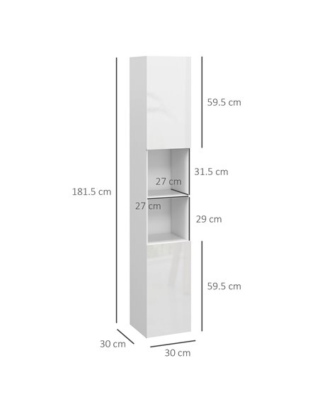 kleankin Multi-Storage Slim Bathroom Cabinet - High Gloss White 834-654V80WT - pic 102495 | FastDaddyshop