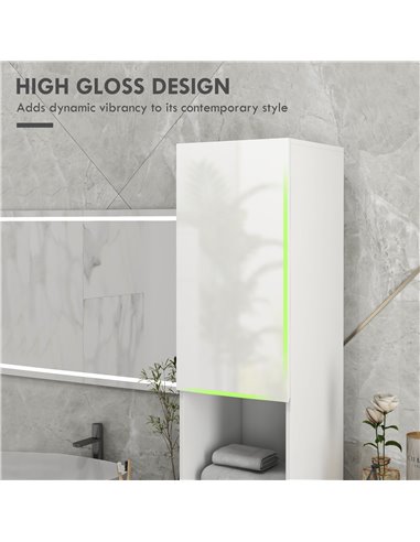 kleankin Multi-Storage Slim Bathroom Cabinet - High Gloss White 834-654V80WT