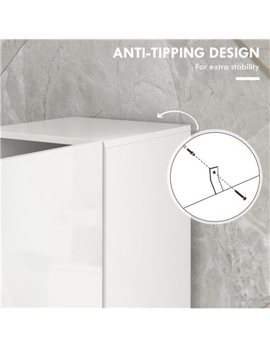kleankin Multi-Storage Slim Bathroom Cabinet - High Gloss White 834-654V80WT