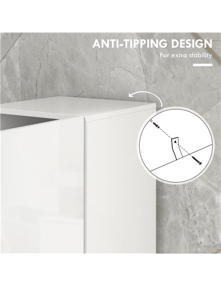 kleankin Multi-Storage Slim Bathroom Cabinet - High Gloss White 834-654V80WT - pic 102498 | FastDaddyshop
