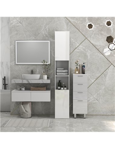 kleankin Multi-Storage Slim Bathroom Cabinet - High Gloss White 834-654V80WT