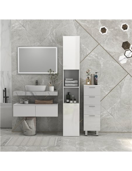 kleankin Multi-Storage Slim Bathroom Cabinet - High Gloss White 834-654V80WT - pic 102499 | FastDaddyshop