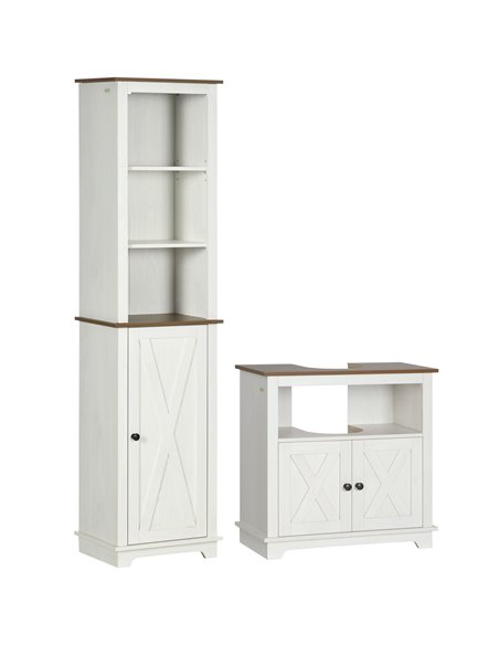 kleankin 2 Piece Bathroom Furniture Set, Tall Bathroom Cabinet with Adjustable Shelves, Under Sink Cabinet with Cupboard and Ope - pic 102520 | FastDaddyshop