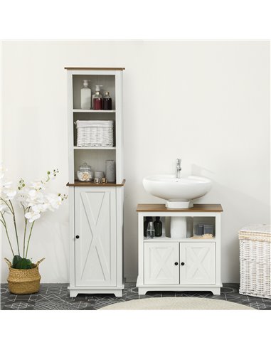 kleankin 2 Piece Bathroom Furniture Set, Tall Bathroom Cabinet with Adjustable Shelves, Under Sink Cabinet with Cupboard and Ope