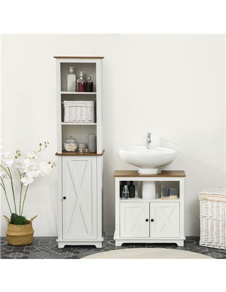 kleankin 2 Piece Bathroom Furniture Set, Tall Bathroom Cabinet with Adjustable Shelves, Under Sink Cabinet with Cupboard and Ope - pic 102521 | FastDaddyshop