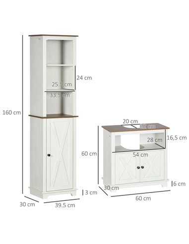 kleankin 2 Piece Bathroom Furniture Set, Tall Bathroom Cabinet with Adjustable Shelves, Under Sink Cabinet with Cupboard and Ope