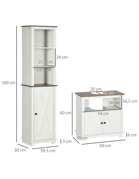 kleankin 2 Piece Bathroom Furniture Set, Tall Bathroom Cabinet with Adjustable Shelves, Under Sink Cabinet with Cupboard and Ope - pic 102522 | FastDaddyshop