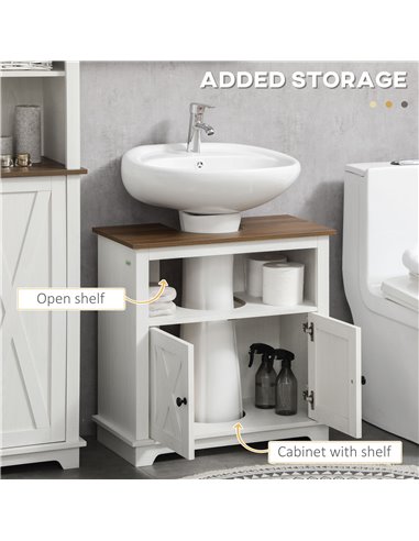 kleankin 2 Piece Bathroom Furniture Set, Tall Bathroom Cabinet with Adjustable Shelves, Under Sink Cabinet with Cupboard and Ope