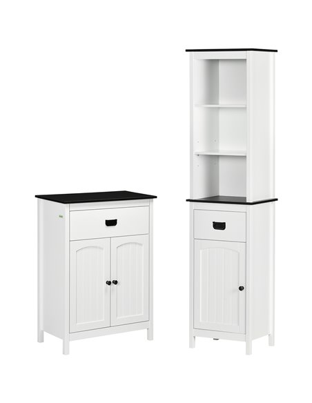 kleankin Bathroom Furniture Set, Bathroom Floor Cabinet with Drawer and Double Door, Tall Bathroom Cabinet with Drawer and Adjus - pic 102529 | FastDaddyshop
