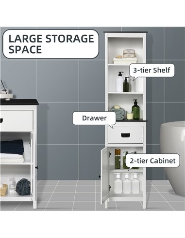 kleankin Bathroom Furniture Set, Bathroom Floor Cabinet with Drawer and Double Door, Tall Bathroom Cabinet with Drawer and Adjus