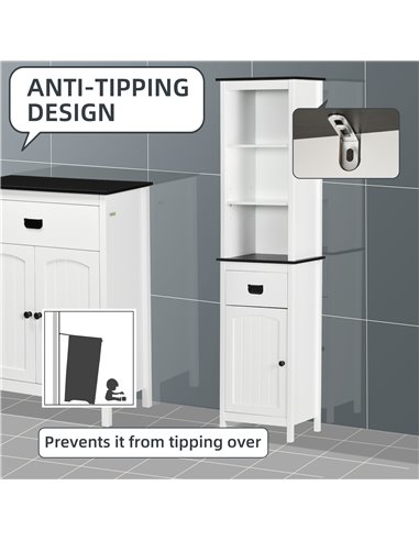 kleankin Bathroom Furniture Set, Bathroom Floor Cabinet with Drawer and Double Door, Tall Bathroom Cabinet with Drawer and Adjus