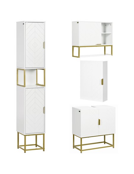 kleankin 4 Piece Bathroom Furniture Set, Freestanding Tall Bathroom Cabinet, Under Sink Storage Cabinet, 2 Wall Mounted Cabinets - pic 102538 | FastDaddyshop