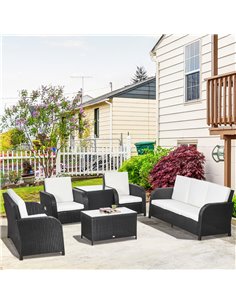 Outsunny 7 Seater Outdoor Rattan Garden Furniture Sets with Wicker Sofa, Reclining Armchair and Glass Table, Black 2