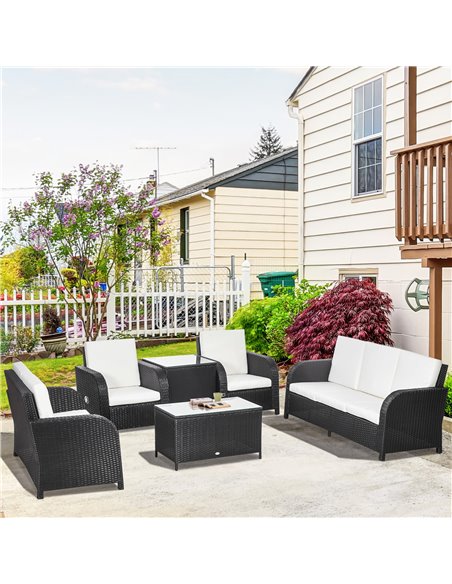 Outsunny 7 Seater Outdoor Rattan Garden Furniture Sets with Wicker Sofa, Reclining Armchair and Glass Table, 181x75x81cm, Black - pic 10254 | FastDaddyshop